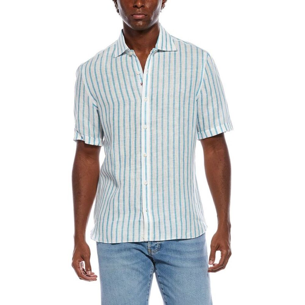 Isaia Mens  Linen Sport Shirt, Blue